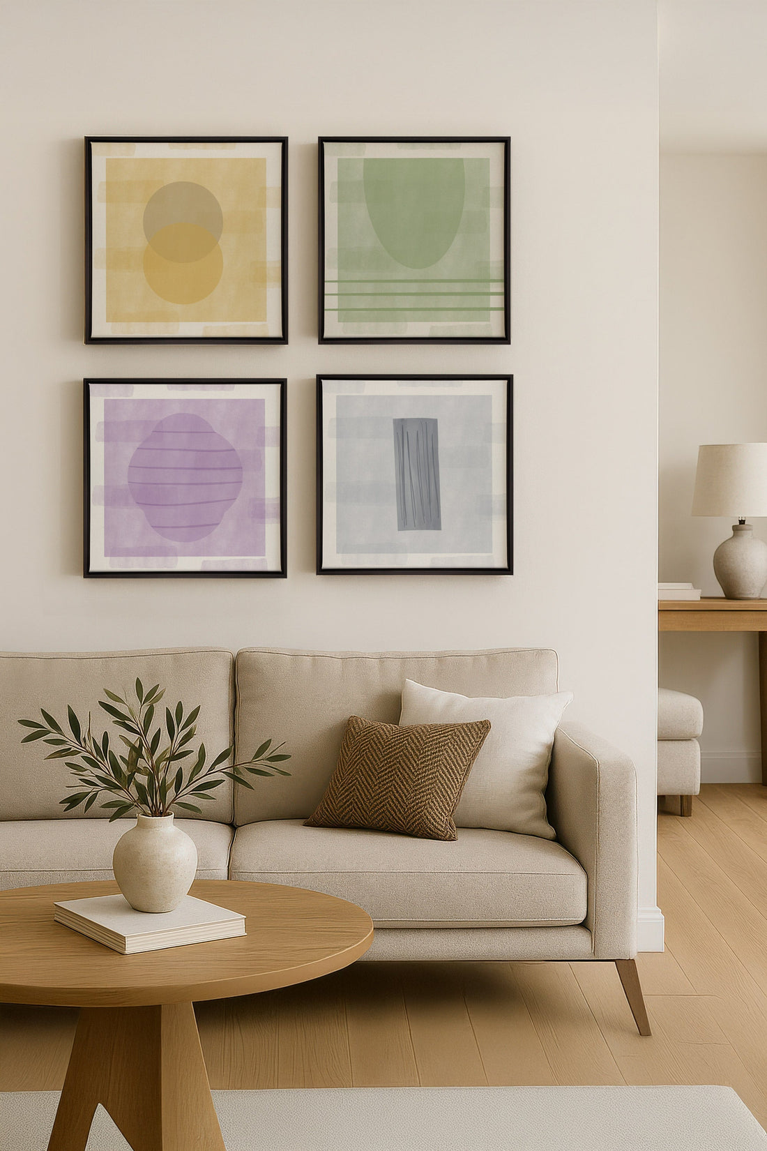 OLEKA CANVAS - QUATUOR PASTEL,Ensemble (4+), encadré Noir