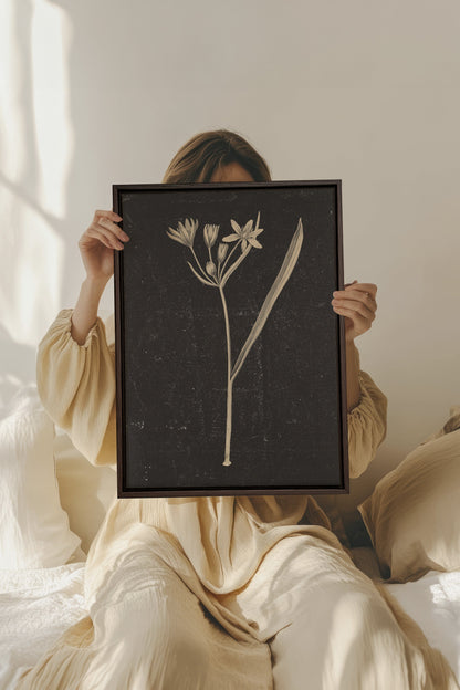 MINIMAL FLORA, Work on stretched canvas, framed Walnut Brown