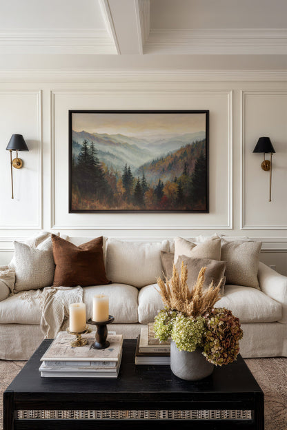 MOUNTAIN MORNING II, Oeuvre sur toile étirée, encadré Noir