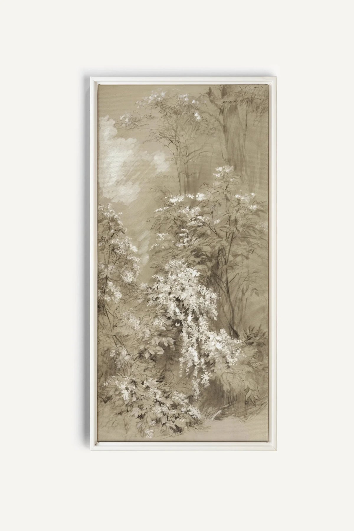 JARDIN OUBLIÉ, Oeuvre sur toile étirée, encadré Blanc