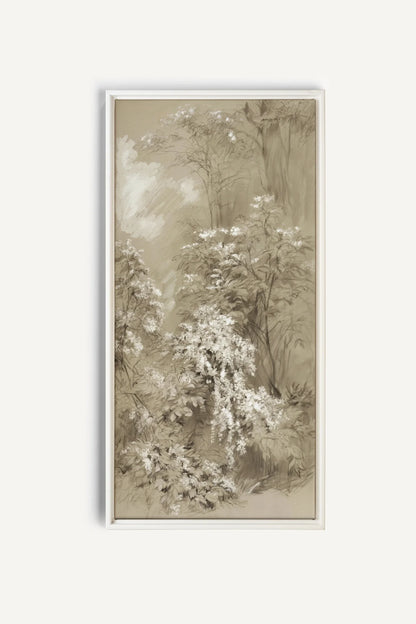 JARDIN OUBLIÉ, Oeuvre sur toile étirée, encadré Blanc