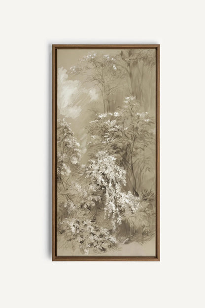 JARDIN OUBLIÉ, Oeuvre sur toile étirée, encadré Brun Chêne