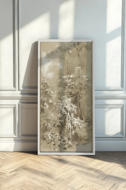 JARDIN OUBLIÉ, Oeuvre sur toile étirée, encadré Blanc