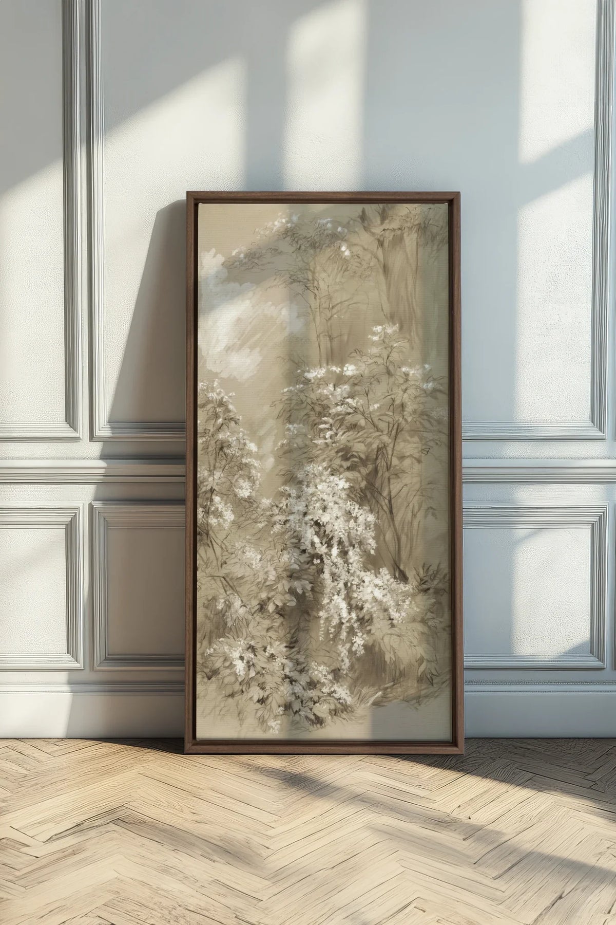 JARDIN OUBLIÉ, Oeuvre sur toile étirée, encadré Brun Chêne