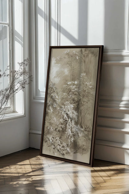 JARDIN OUBLIÉ, Oeuvre sur toile étirée, encadré Brun Noyer