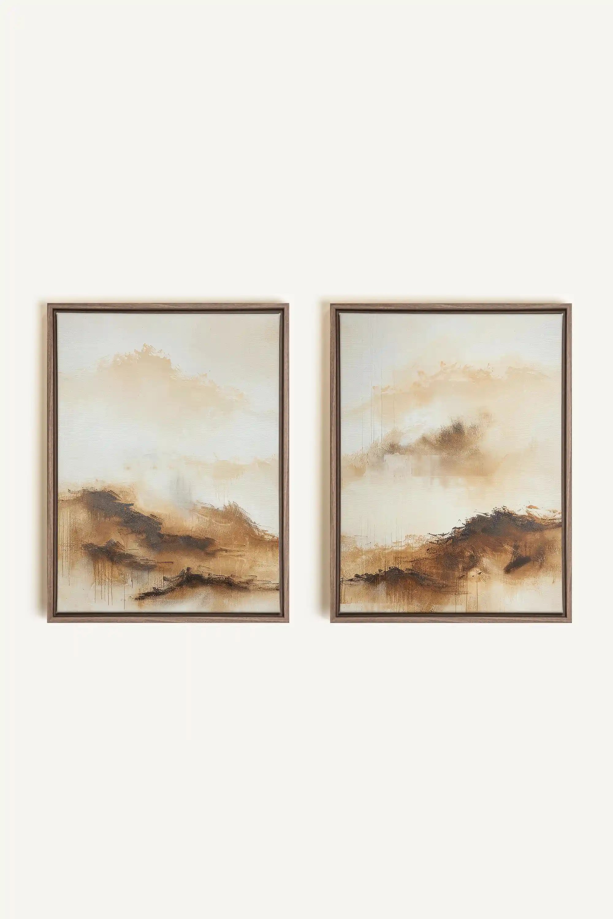 AMBER WAVES DUO, 2 Oeuvres sur toile étirée, encadré Brun Chêne