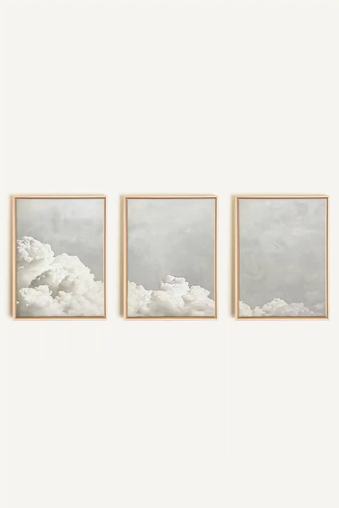 ANTIQUE CLOUDSCAPE TRIO, 3 Artworks on stretched canvas, framed Natural Light