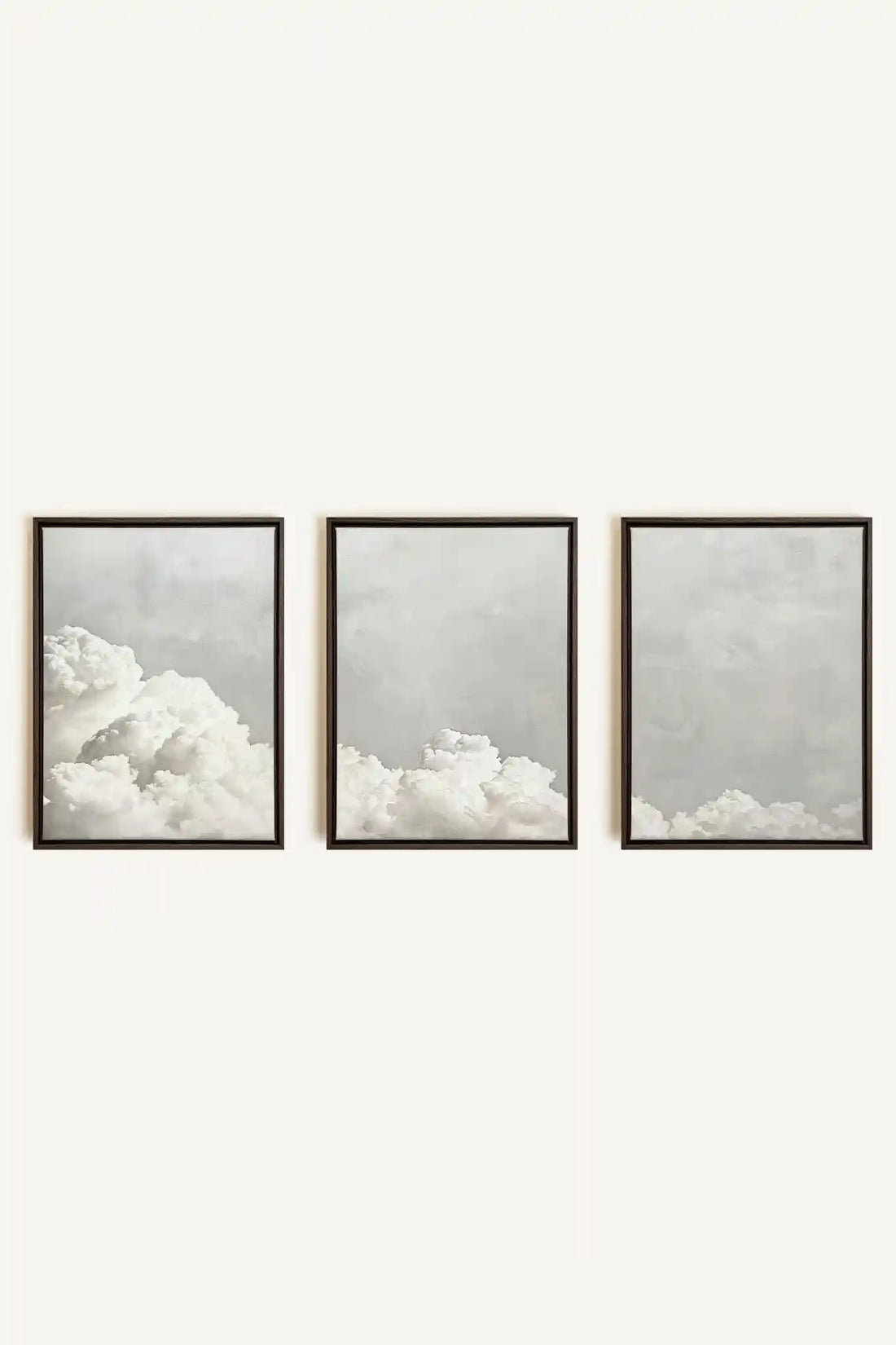 ANTIQUE CLOUDSCAPE TRIO, 3 Artworks on stretched canvas, framed in Walnut Brown