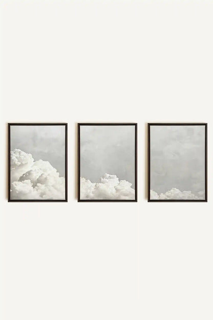 ANTIQUE CLOUDSCAPE TRIO, 3 Oeuvres sur toile étirée, encadré Brun Noyer