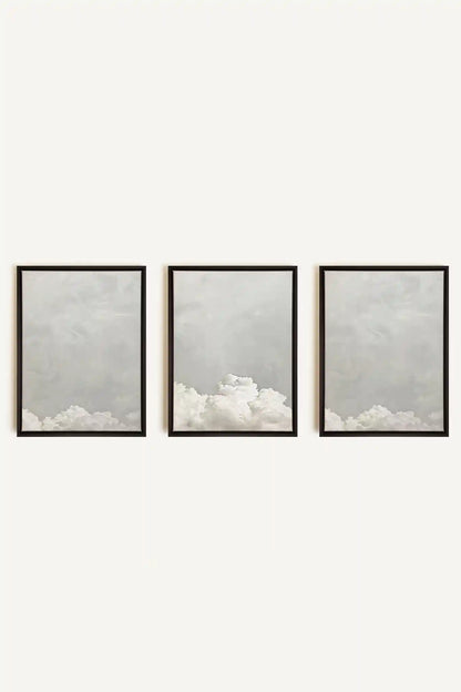 ANTIQUE CLOUDSCAPE TRIO, 3 Oeuvres sur toile étirée, encadré Noir
