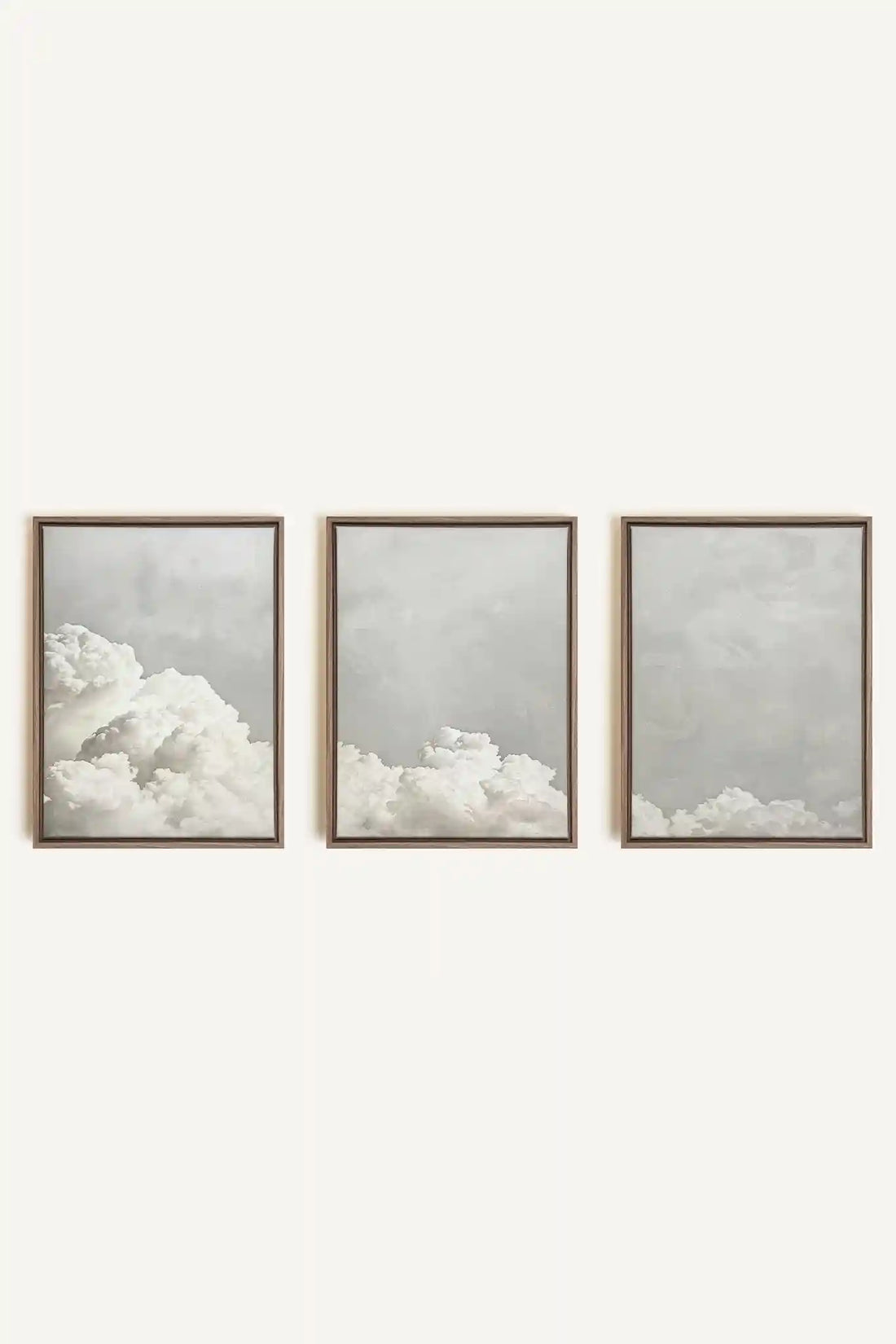 ANTIQUE CLOUDSCAPE TRIO, 3 Works on stretched canvas, framed in Brown Oak
