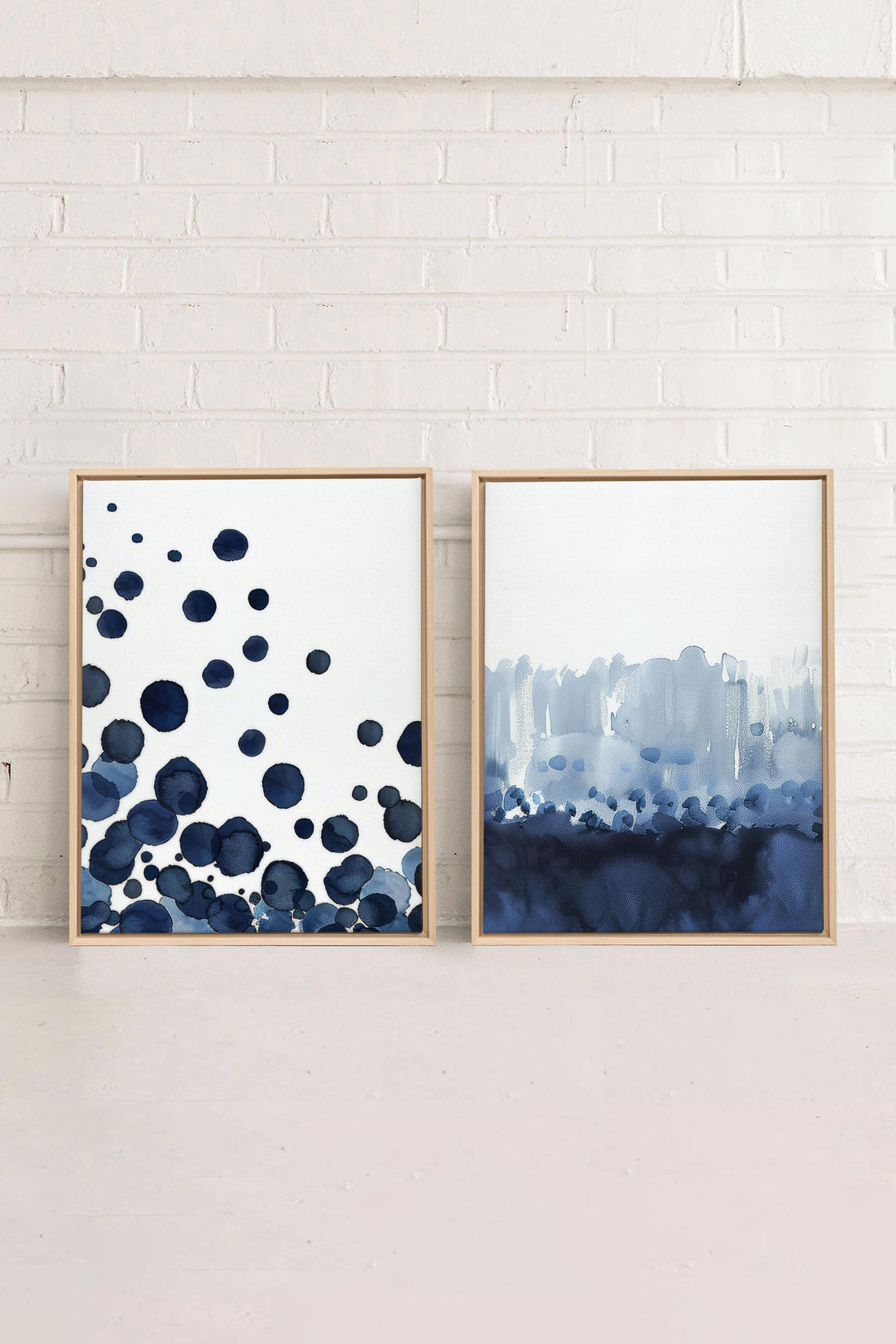OLEKA CANVAS - OCEAN MIST DUO, 2 Oeuvres sur toile étirée, encadré Naturel Clair