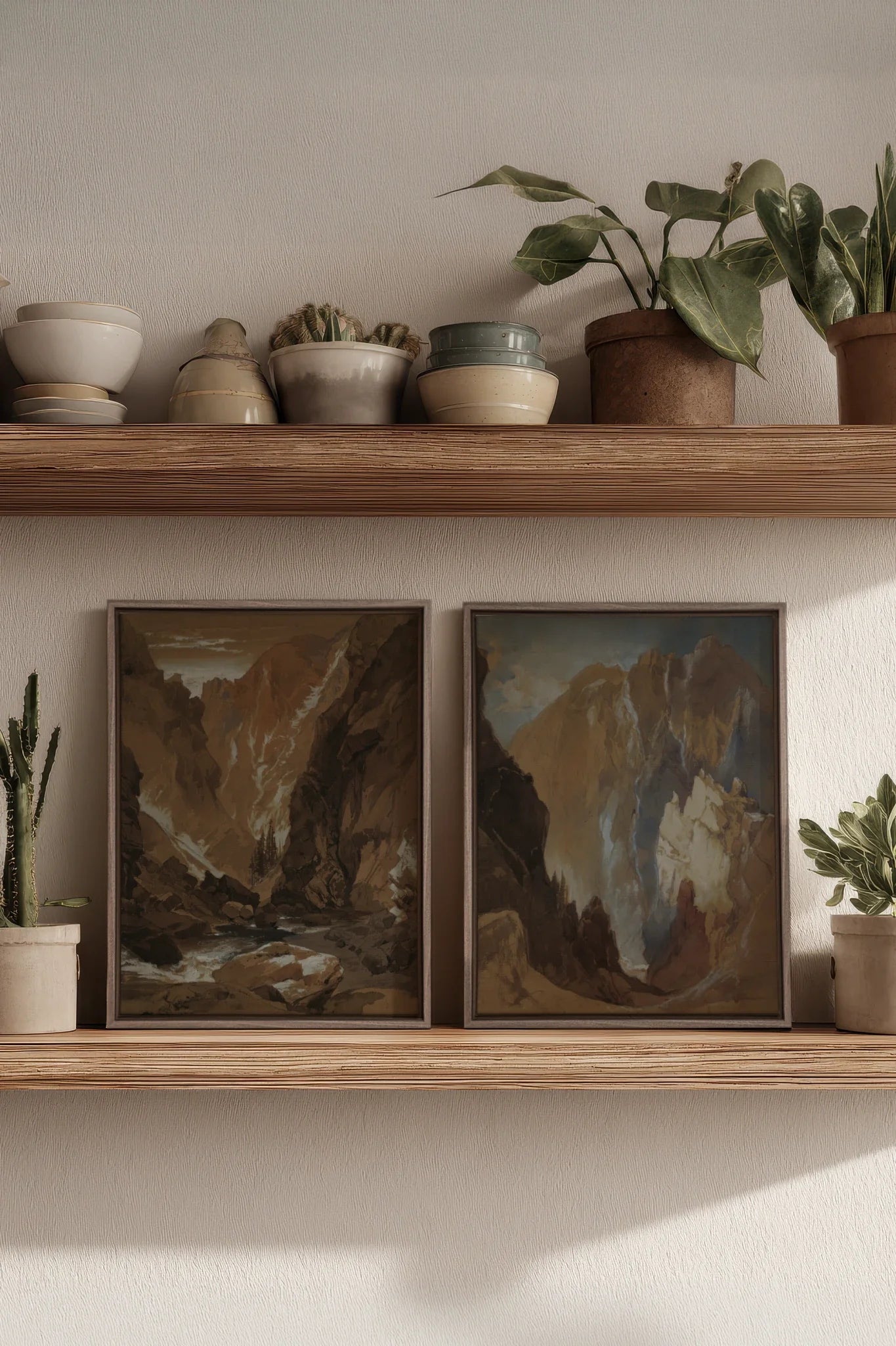 AMBER RIFT DUO, 2 Oeuvres sur toile étirée, encadré Brun Chêne