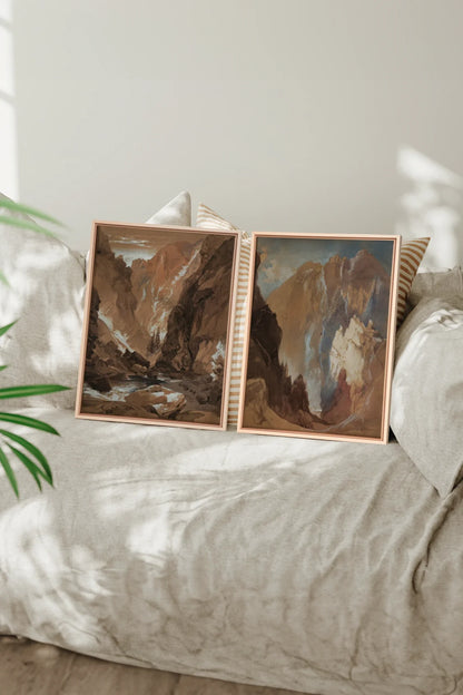 AMBER RIFT DUO, 2 Oeuvres sur toile étirée, encadré Naturel Clair