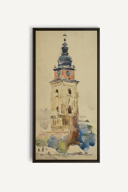 ANCIENT TOWER, Oeuvre sur toile étirée, encadré Brun Noyer