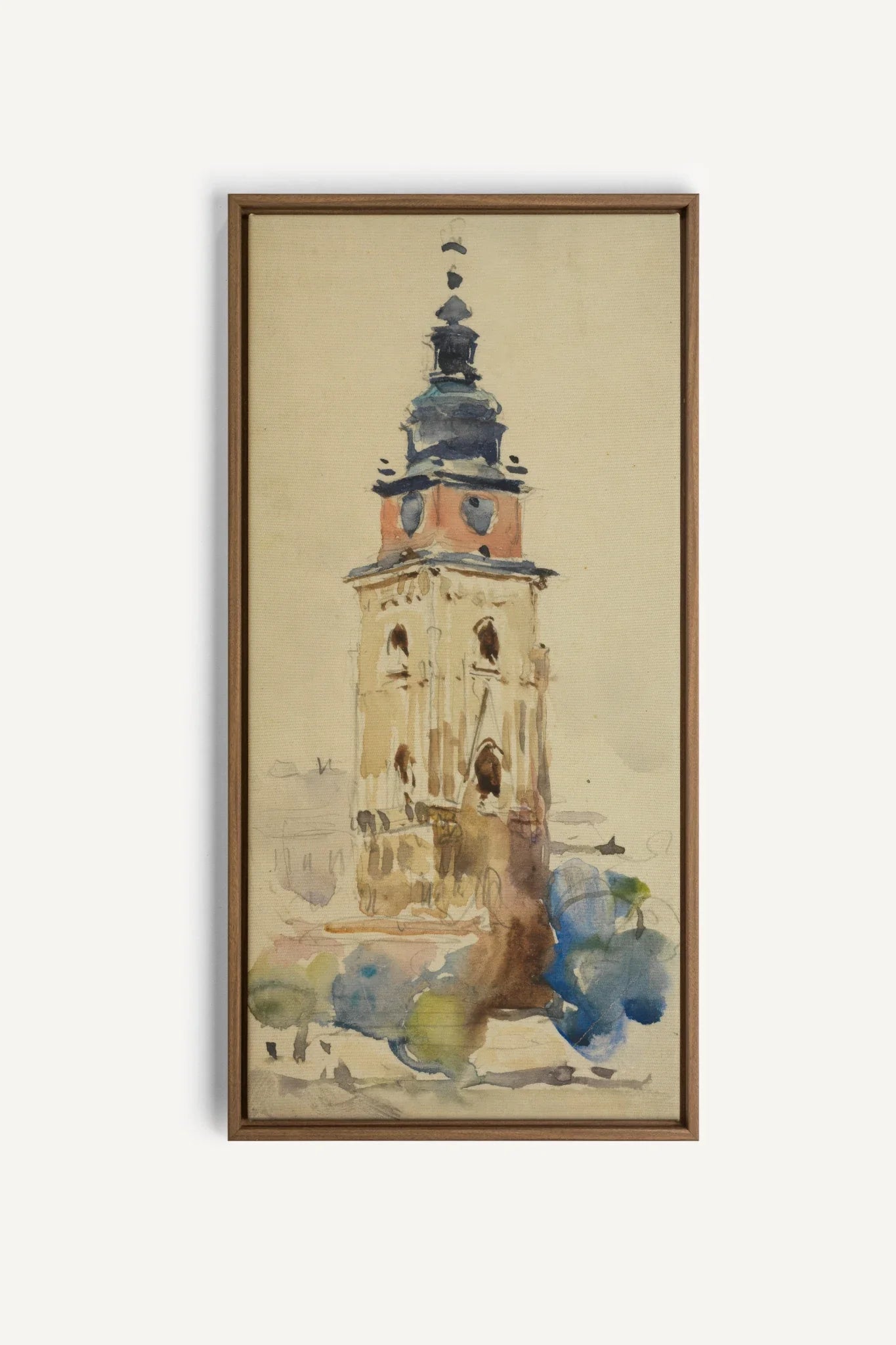 ANCIENT TOWER, Oeuvre sur toile étirée, encadré Brun Chêne