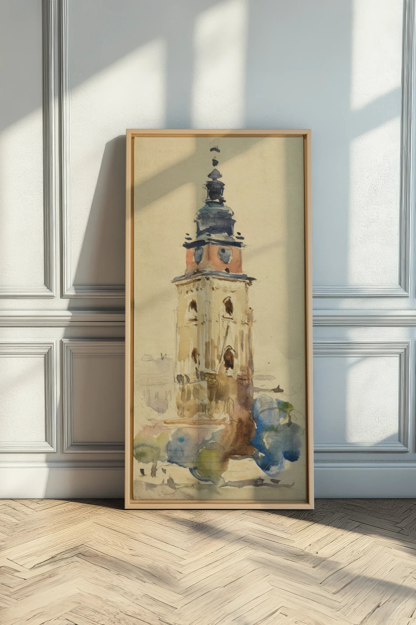 ANCIENT TOWER, Oeuvre sur toile étirée, encadré Naturel Clair