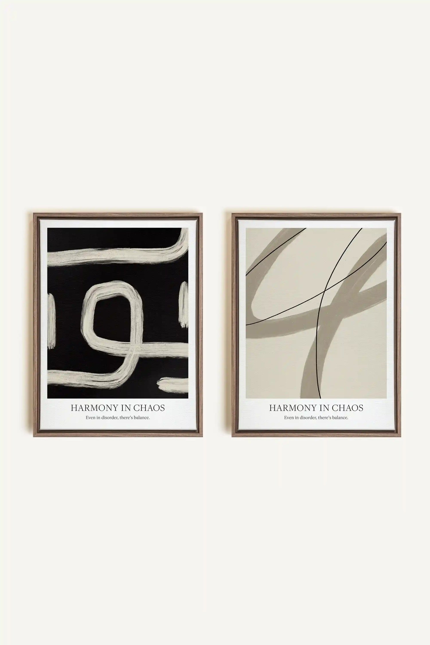 BALANCED FLOW DUO, 2 Oeuvres sur toile étirée, encadré Brun Chêne