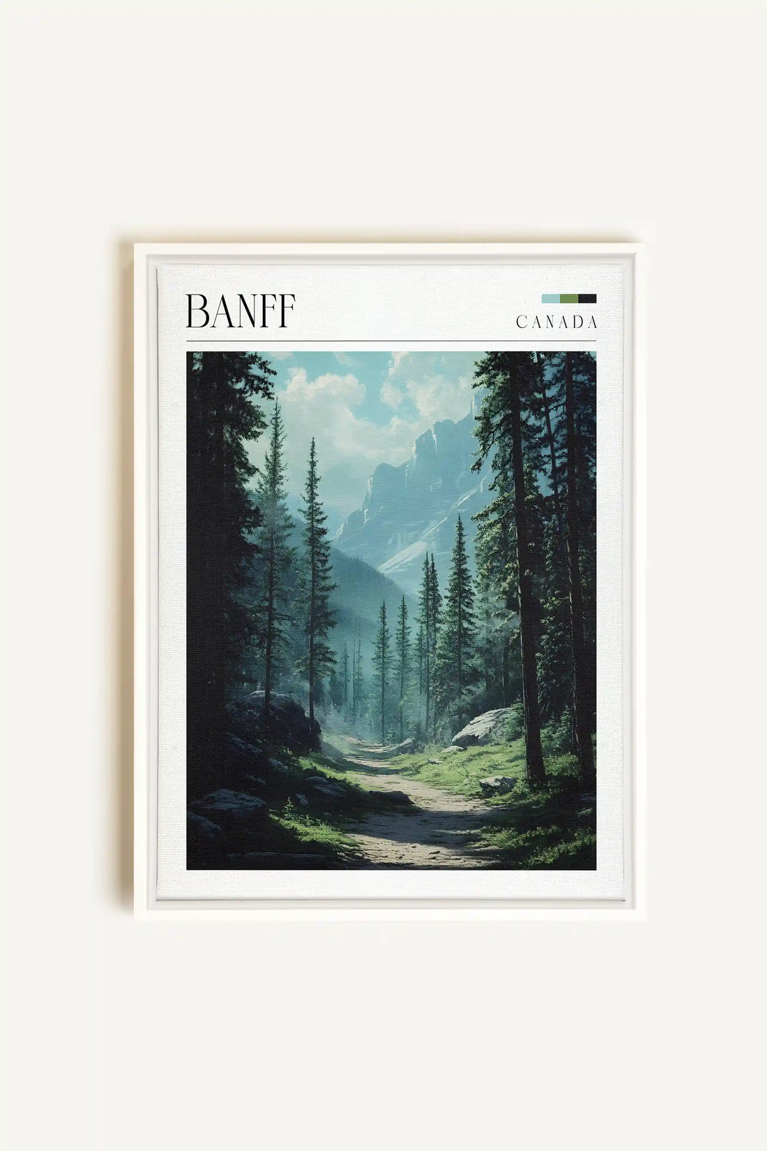 BANFF, Artwork on stretched canvas, framed in white