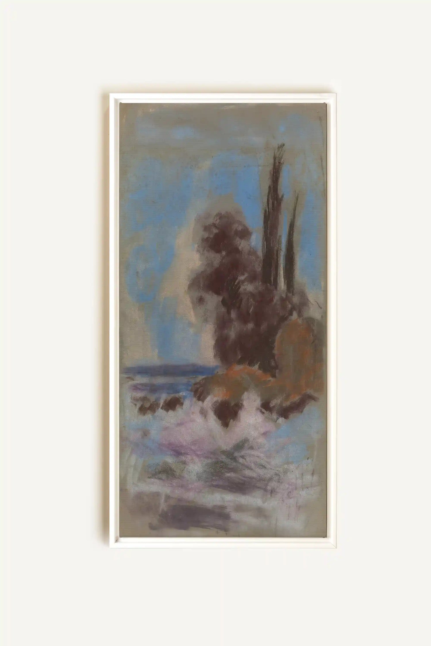 FOSSIL BLUE, Artwork on stretched canvas, framed in white