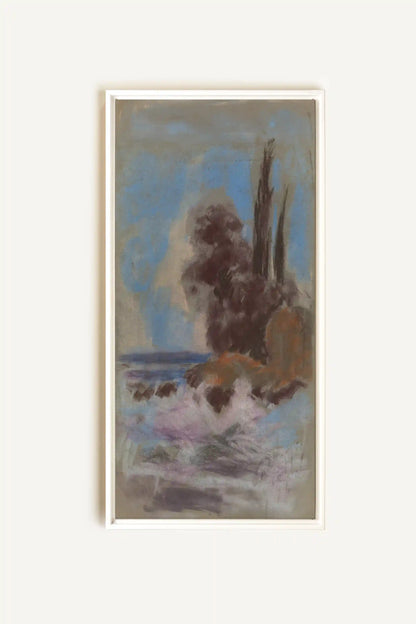 FOSSIL BLUE, Artwork on stretched canvas, framed in white