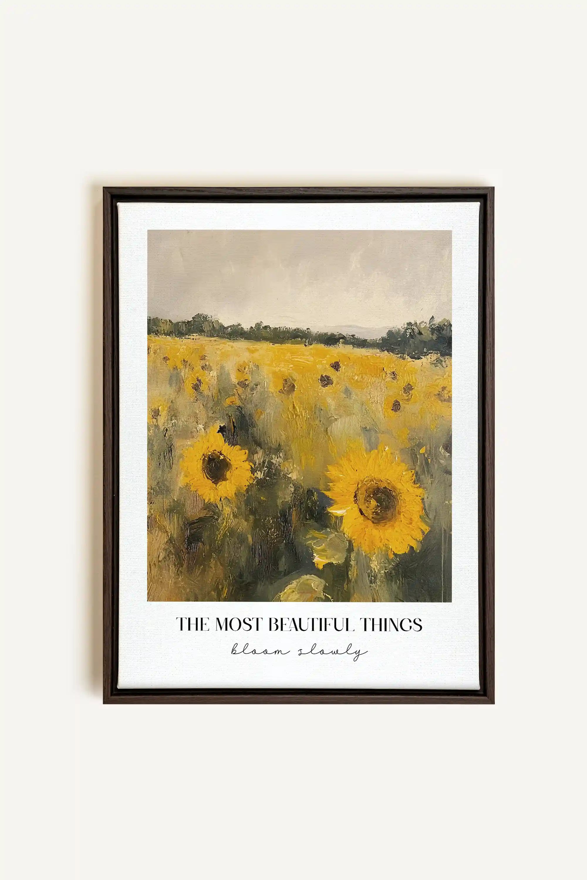 BLOOM SLOWLY, Artwork on stretched canvas, framed in Walnut Brown