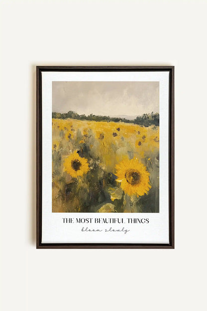BLOOM SLOWLY, Artwork on stretched canvas, framed in Walnut Brown