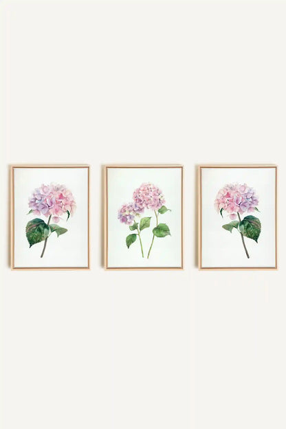 BLOSSOMING TRIO, 3 Oeuvres sur toile étirée, encadré Naturel Clair