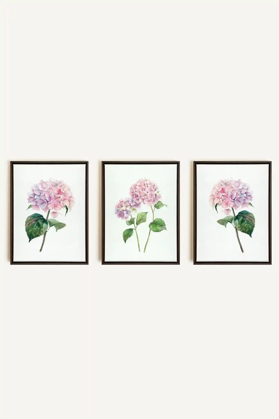 BLOSSOMING TRIO, 3 Oeuvres sur toile étirée, encadré Brun Noyer