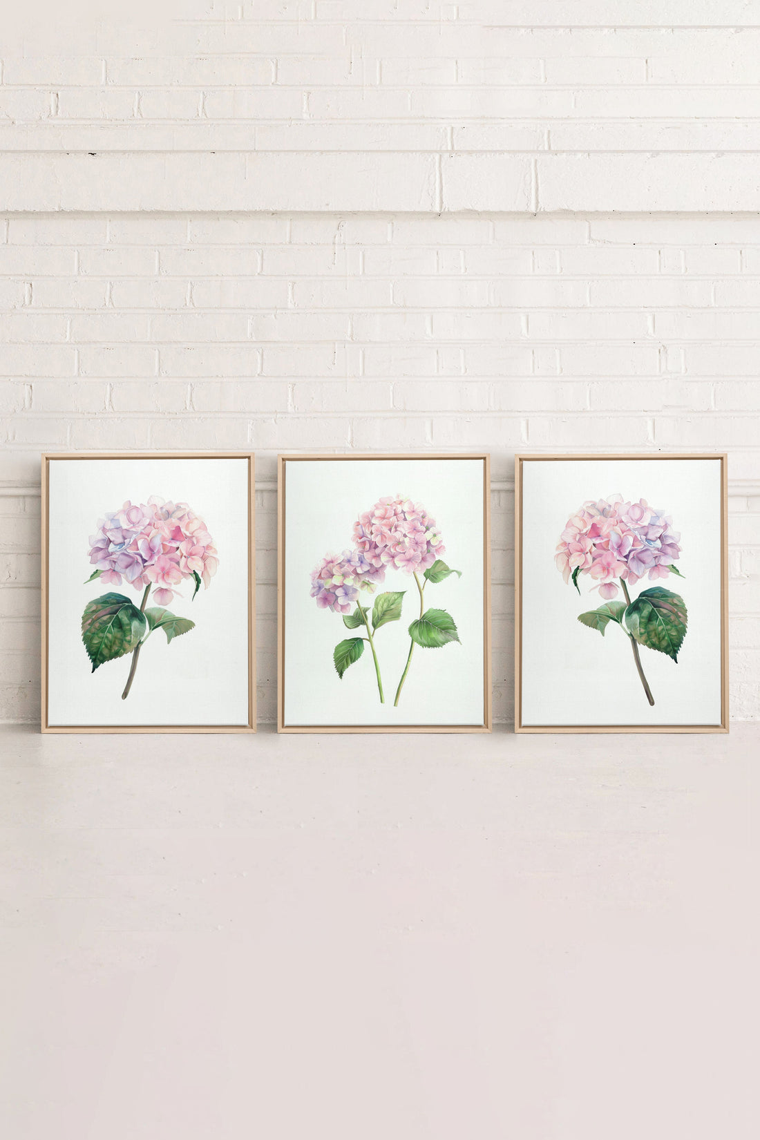 BLOSSOMING TRIO, 3 Artworks on stretched canvas, framed Natural Light