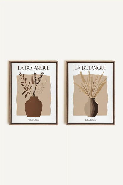 BOTANIQUE DUO, 2 Works on stretched canvas, framed Oak Brown