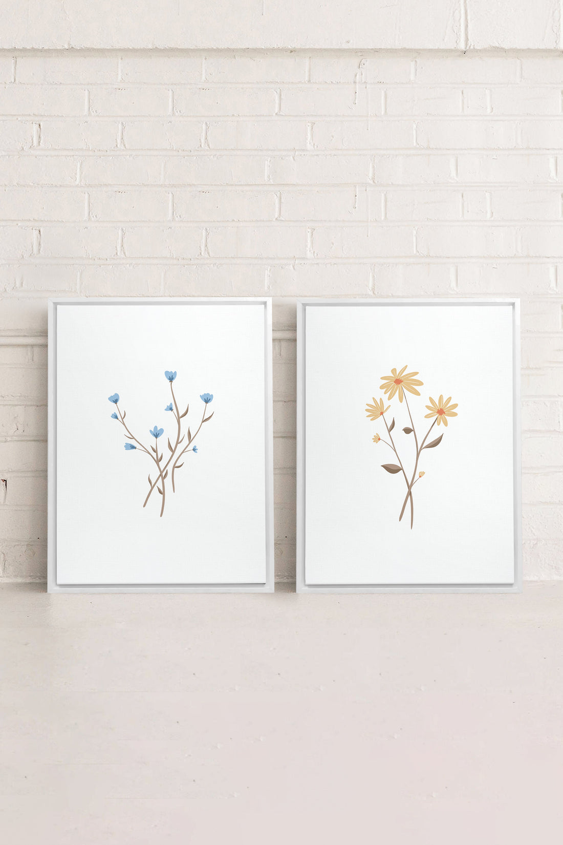 OLEKA CANVAS - BOUQUET RUSTIQUE, 2 Oeuvres sur toile étirée, encadré Blanc
