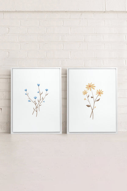 OLEKA CANVAS - BOUQUET RUSTIQUE, 2 Oeuvres sur toile étirée, encadré Blanc