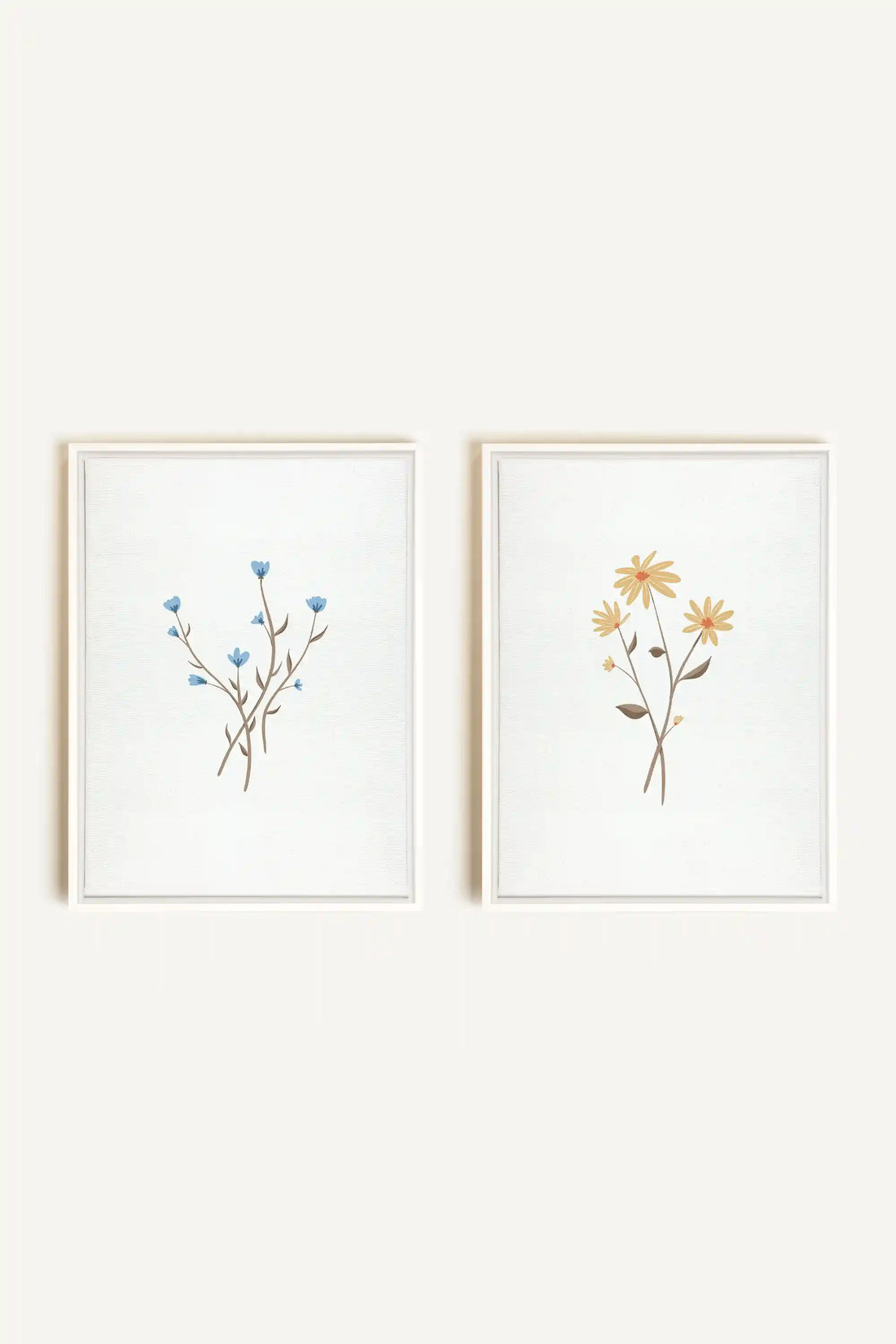 BOUQUET RUSTIQUE, 2 Oeuvres sur toile étirée, encadré Blanc