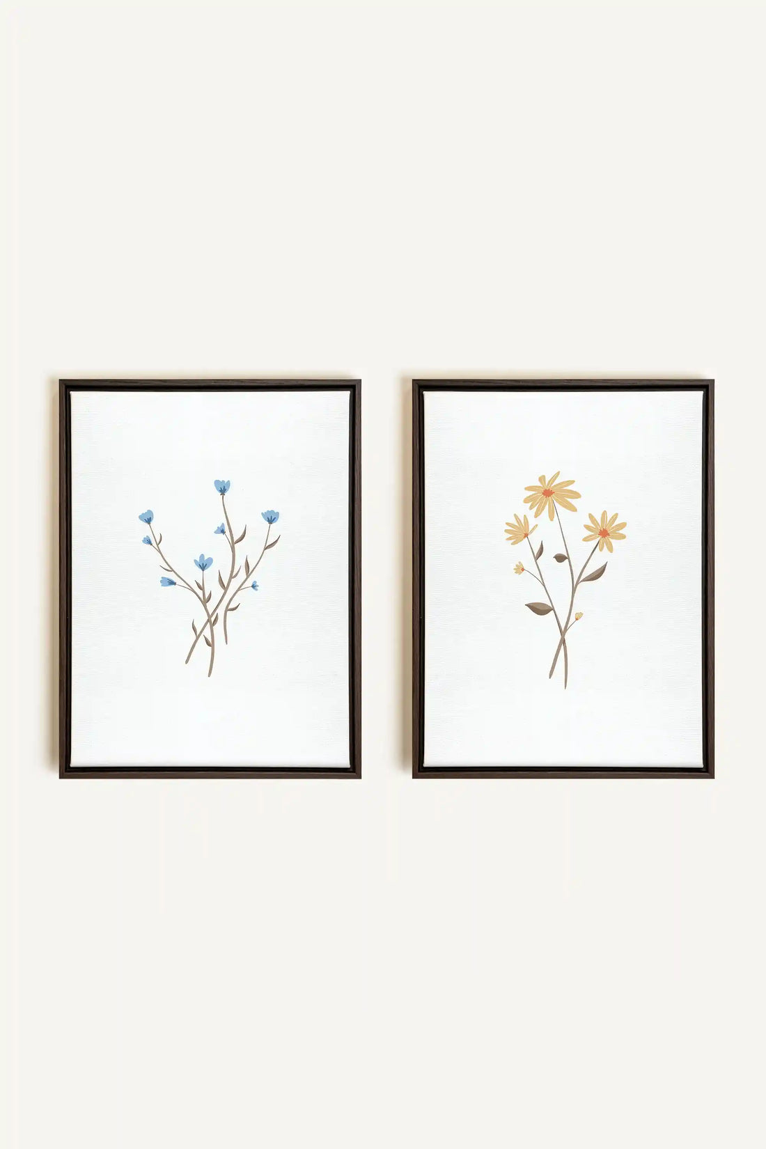 BOUQUET RUSTIQUE, 2 Oeuvres sur toile étirée, encadré Brun Noyer