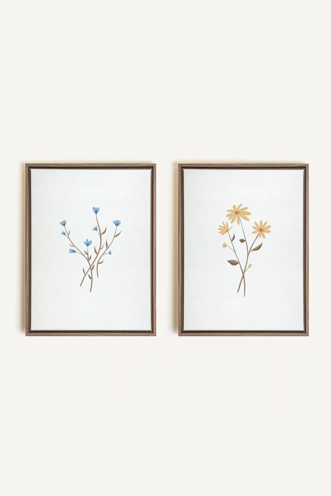 BOUQUET RUSTIQUE, 2 Oeuvres sur toile étirée, encadré Brun Chêne