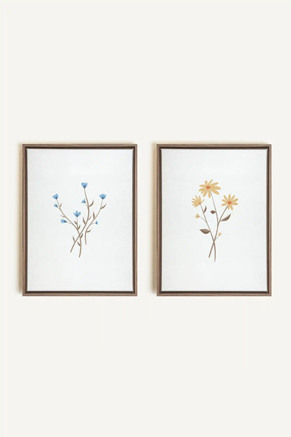 BOUQUET RUSTIQUE, 2 Works on stretched canvas, framed Oak Brown
