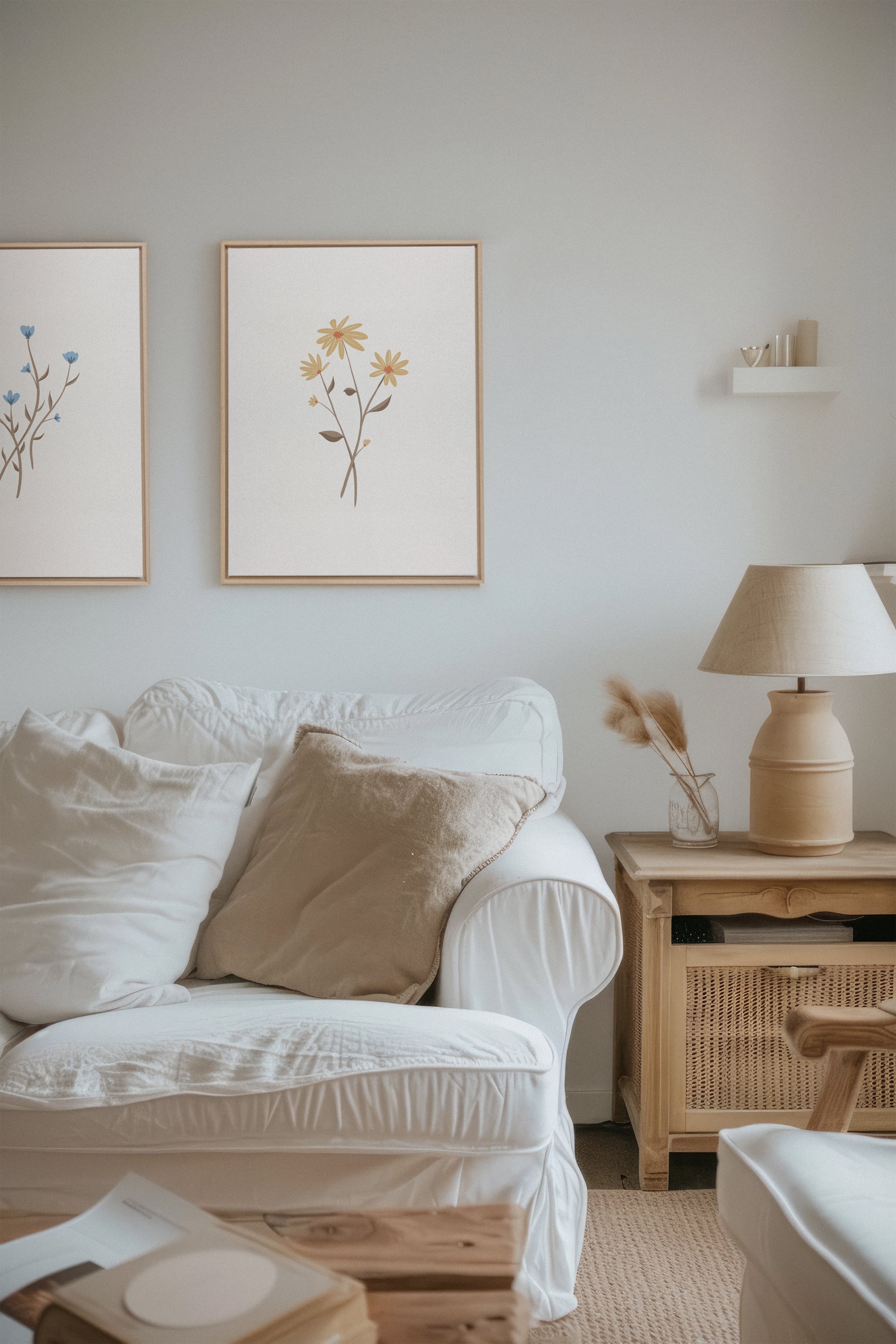 OLEKA CANVAS - BOUQUET RUSTIQUE, 2 Oeuvres sur toile étirée, encadré Naturel Clair