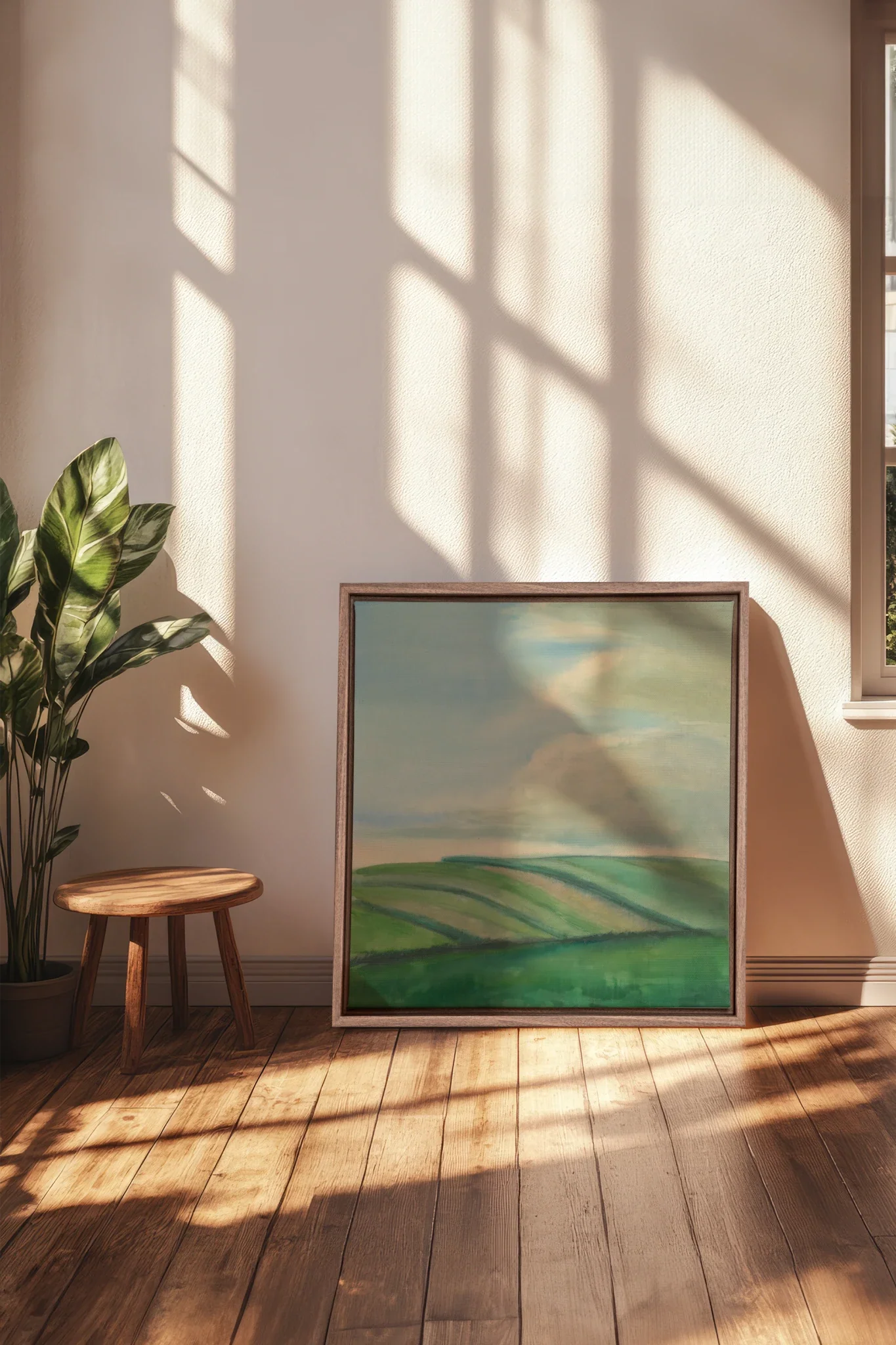 BREATHE THE SKY, Oeuvre sur toile étirée, encadré Brun Chêne