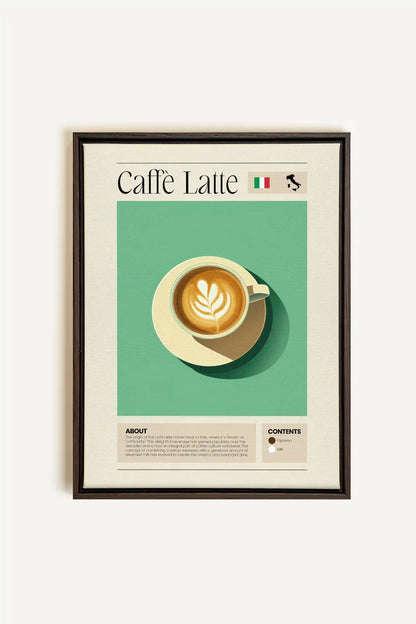 CAFFÈ LATTE, Oeuvre sur toile étirée, encadré Brun Noyer