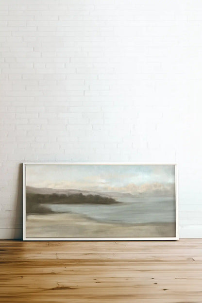 CALME SUR LA RIVE, Artwork on stretched canvas, framed in white