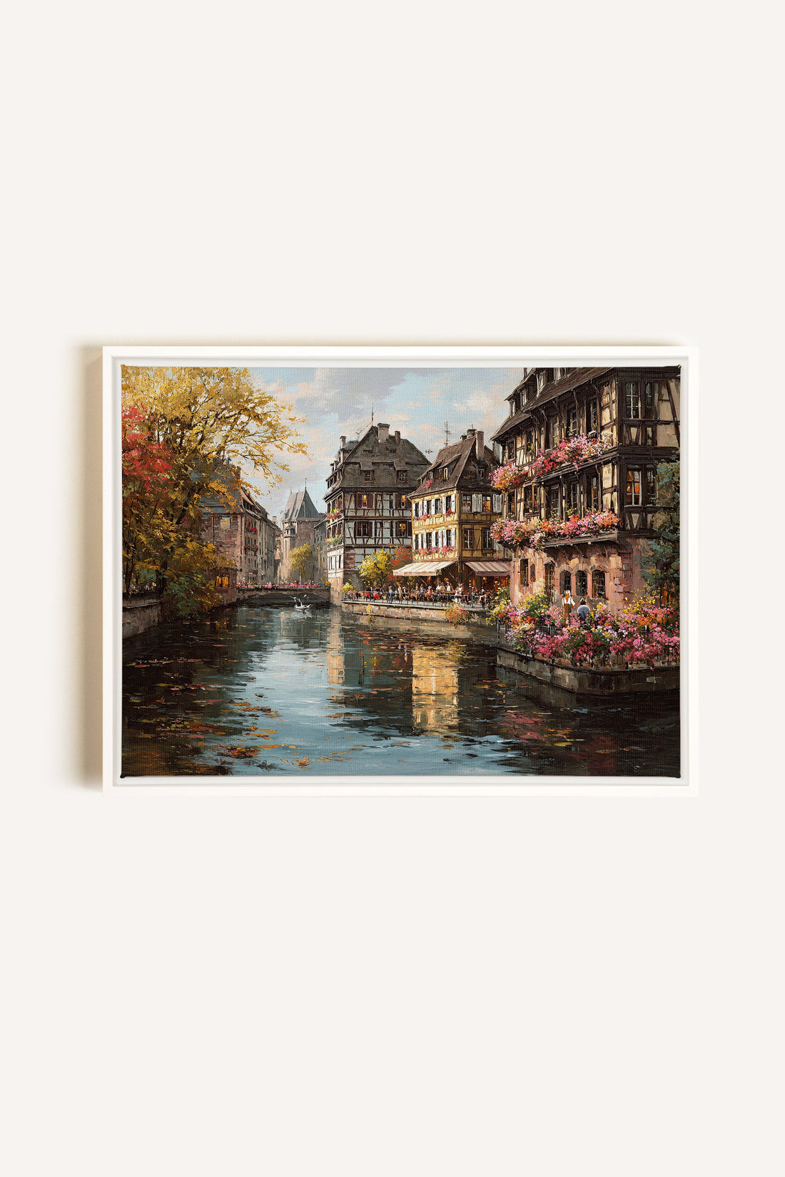 CANAL OF PETALS, Oeuvre sur toile étirée, encadré Blanc