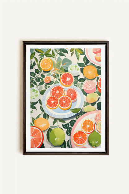 CITRUS DELIGHT, Artwork on stretched canvas, framed in Walnut Brown
