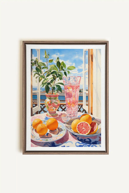 CITRUS VISTA PARADISE, Artwork on stretched canvas, framed in Brown Oak