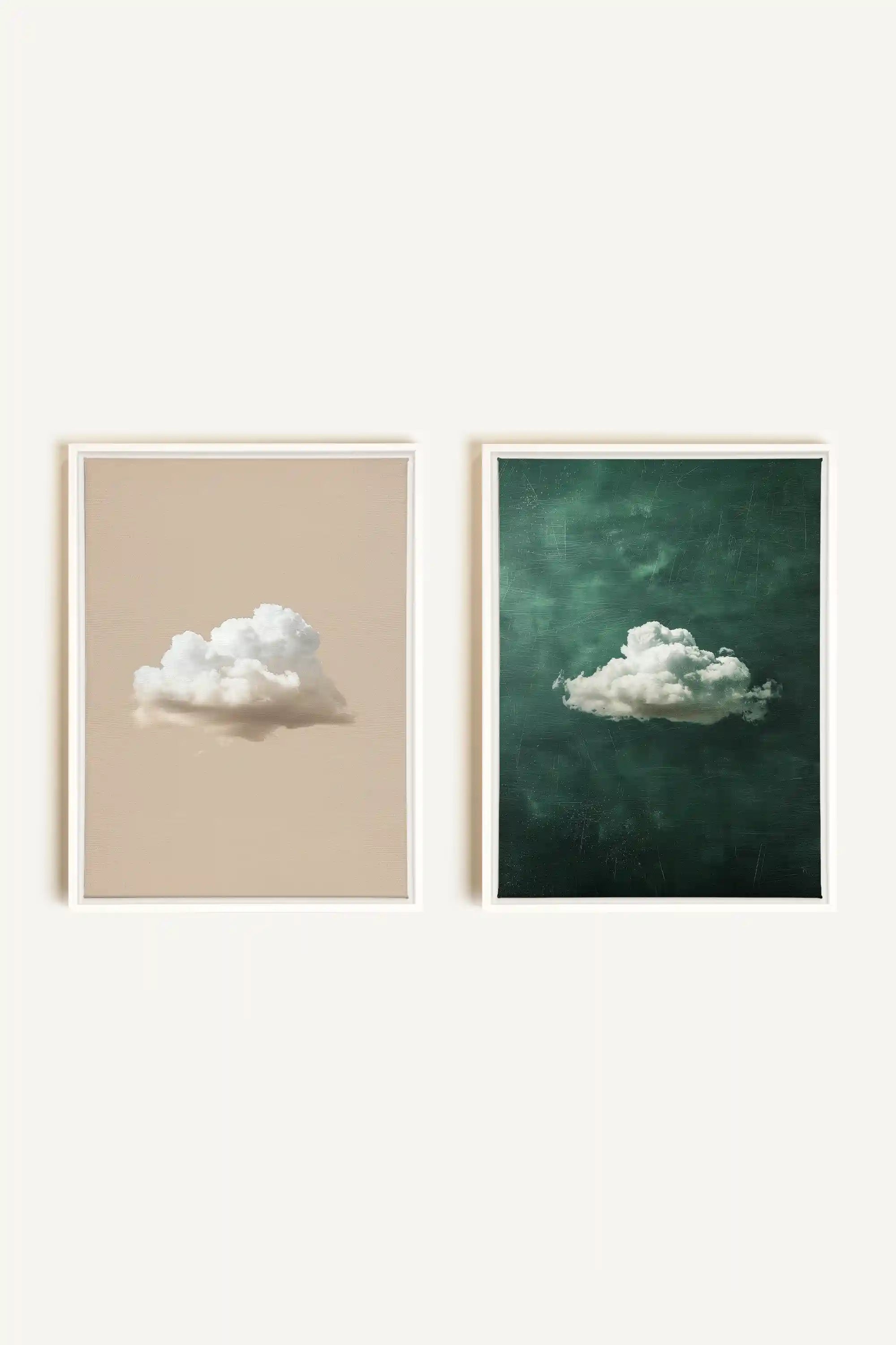 CLOUD SET, 2 Works on stretched canvas, framed in white