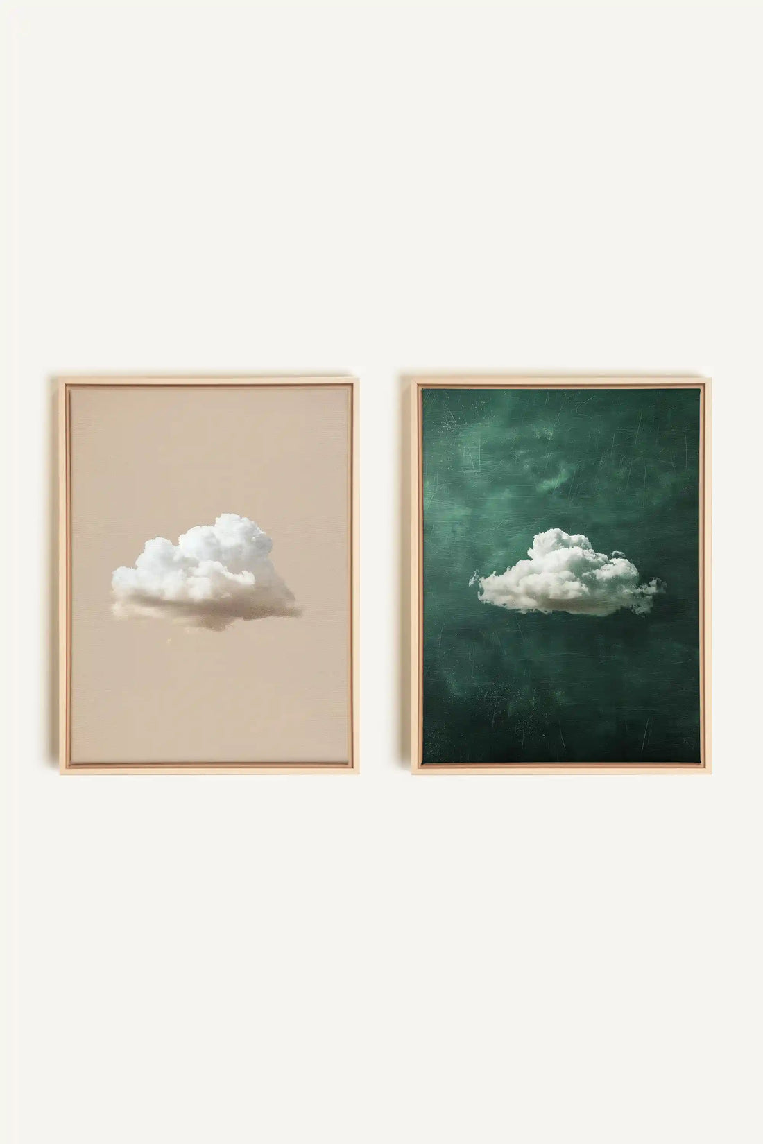 CLOUD SET, 2 Artworks on stretched canvas, framed Natural Light