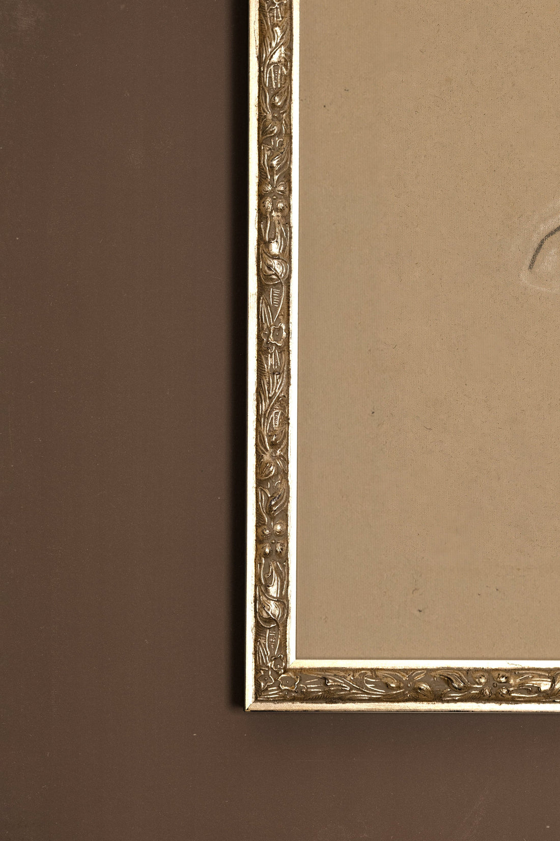 TRACÉ ANTIQUE, Artwork on stretched canvas, framed Vintage Silver