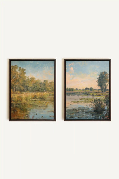 COMBINAISON CROATIAN WATERS, 2 Works on stretched canvas, framed in Walnut Brown