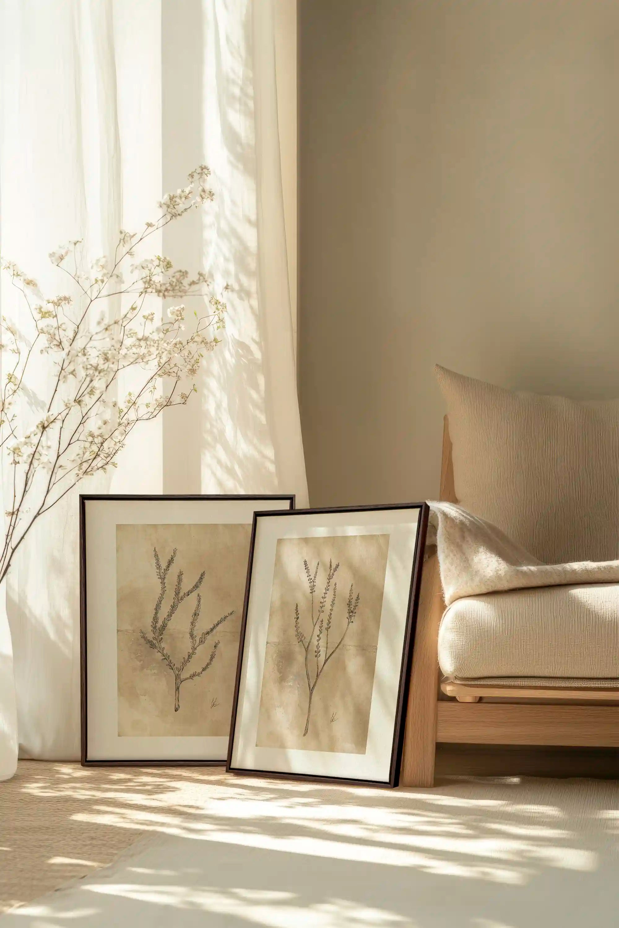 COMBINAISON JADE WILSON, 2 Oeuvres sur toile étirée, encadré Brun Noyer