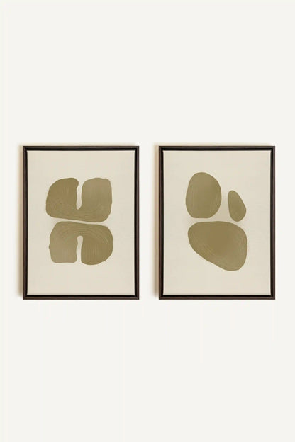 COMBINAISON M TON INTÉRIEUR, 2 Oeuvres sur toile étirée, encadré Brun Noyer